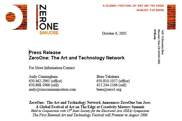 ZeroOne San Jose Press Release 10.06.05